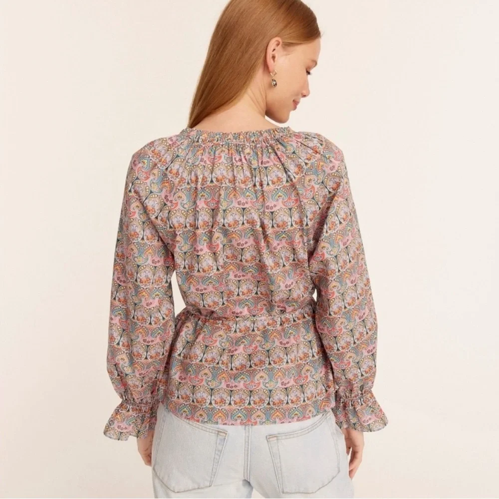 J. Crew Tie-Waist Organic Cotton Top in Liberty Giorgia Duke - Picture 2 of 10